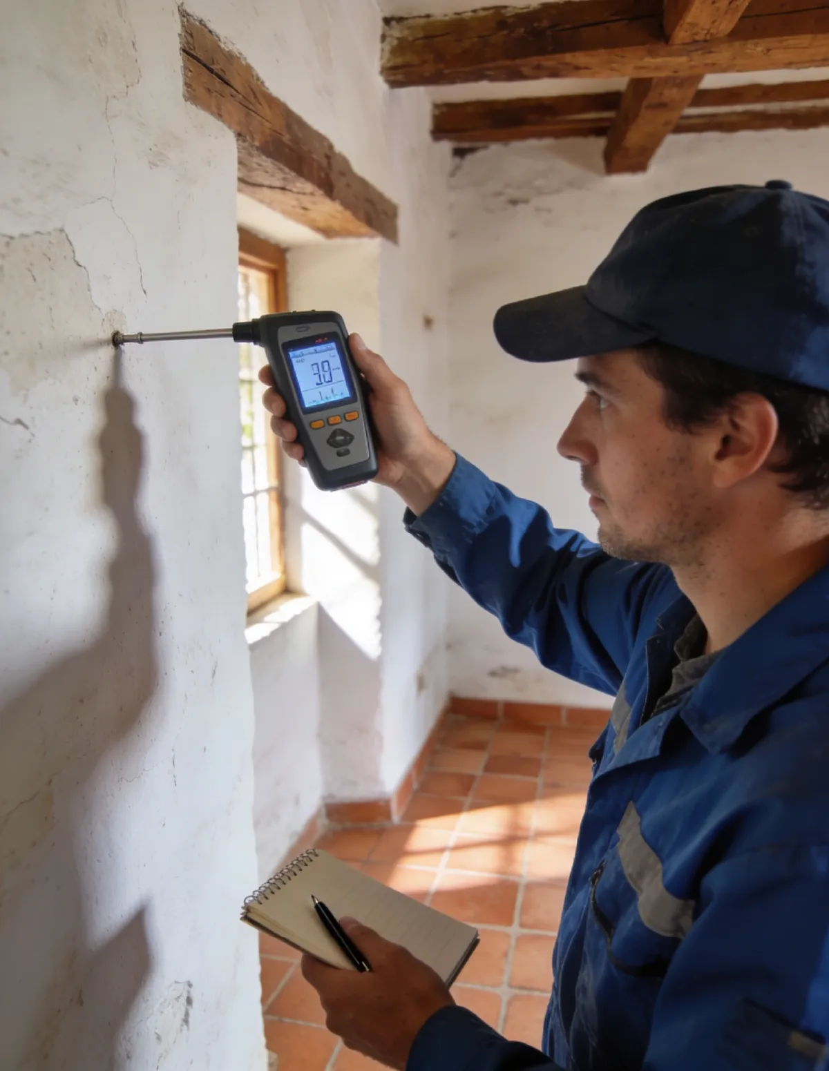 Técnico HUMIX revisando un caso de humedad en Cantabria
